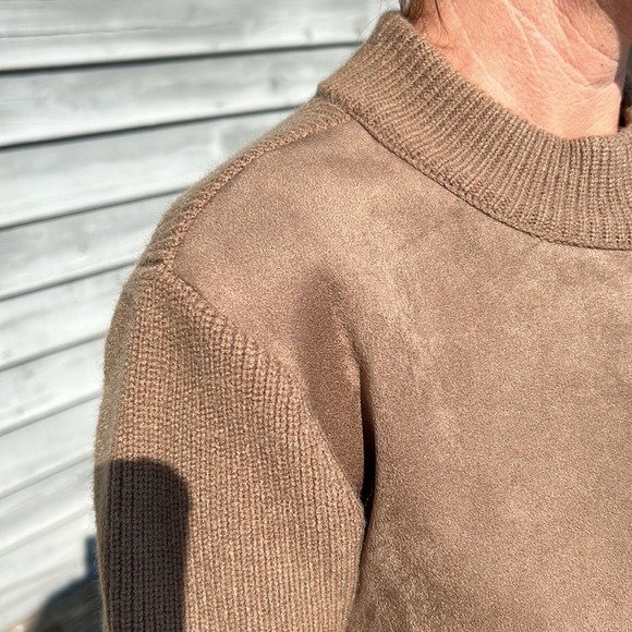 Ann Taylor Women's Faux Suede Mixed Media Sweater Preppy Office Brown M - Picture 6 of 8